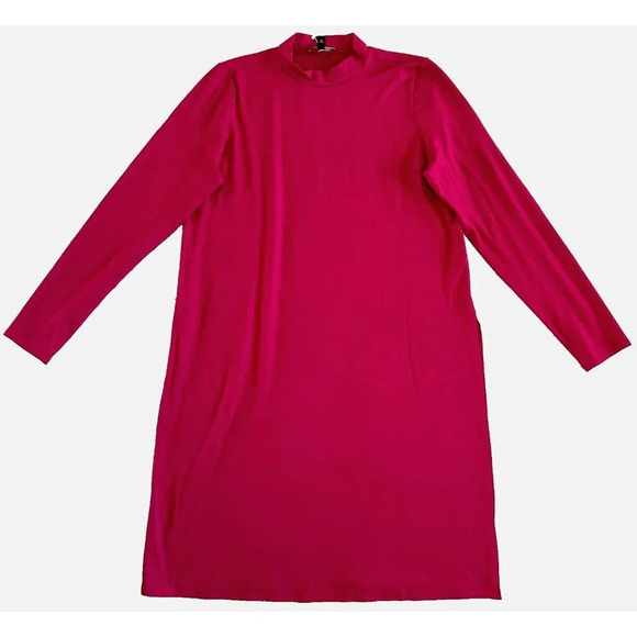 Eileen Fisher Tunic Hibiscus Red Viscose Jersey Mock Neck Caftan - Picture 1 of 16